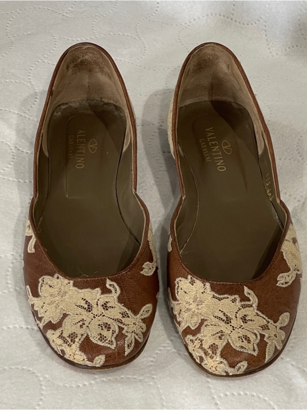 Valentino Garavani Floral Brown Leather Ballet Flats EU40